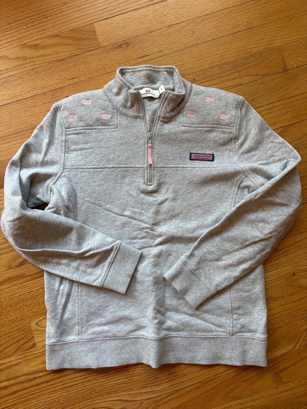 Vineyard Vines Gray Quarter-Zip Pullover with Pink Whale Accents